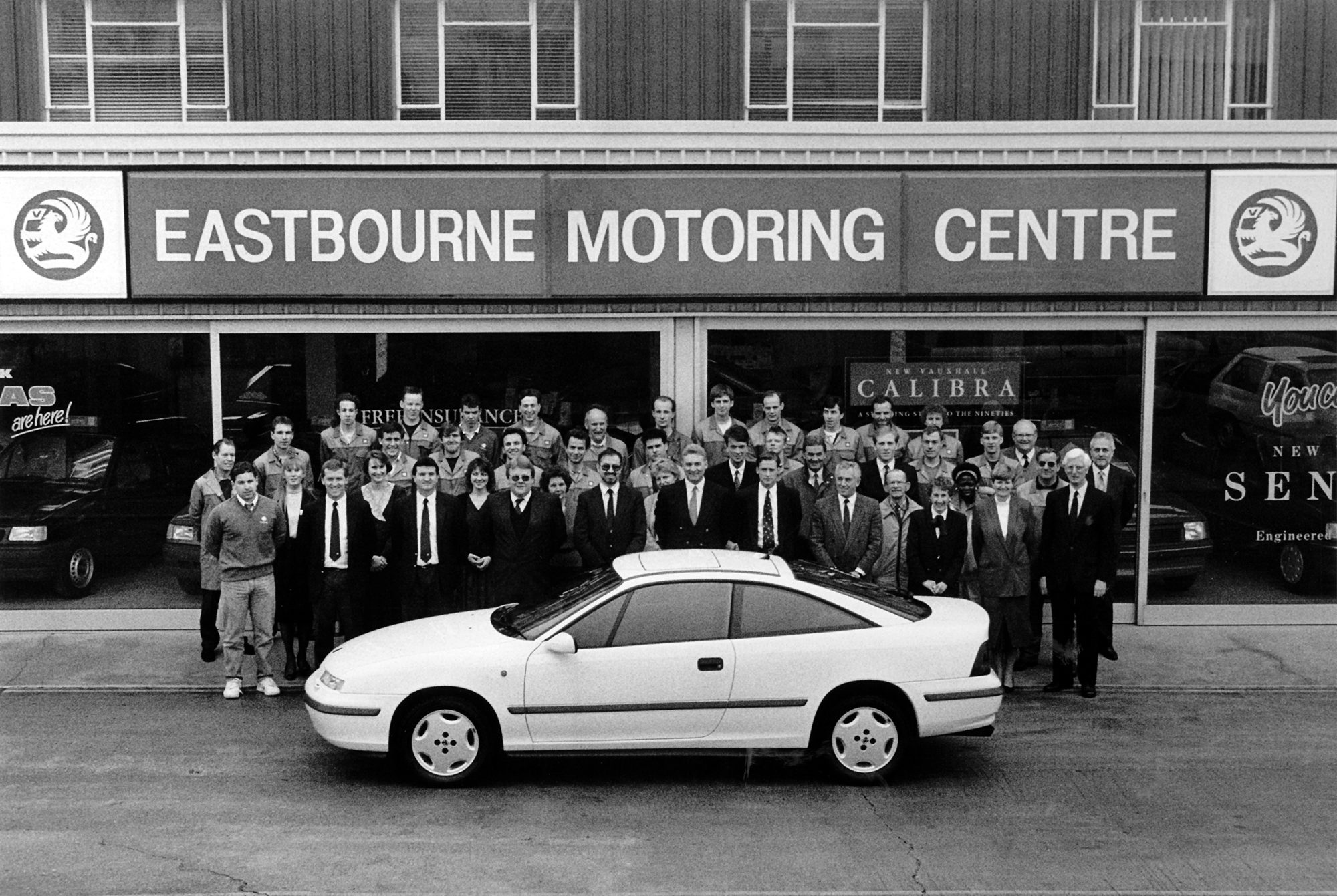 Eastbourne Motoring Centre Staff launching the Vauxhall Calibra in 1989