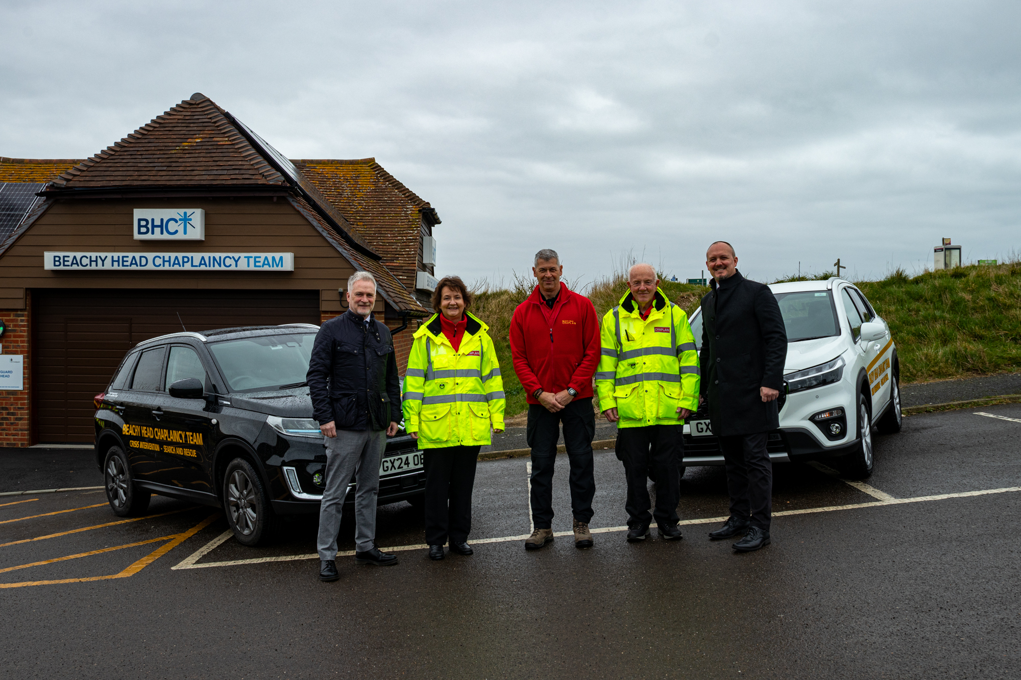 EMC Team handing over the new Suzuki S-Cross to the Beachy Head Chaplaincy Team