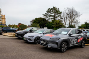 BYD Seal U DM-i, Seal and Sealion 7 vehicles in car park of the Grand Hotel, Eastbourne