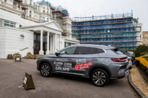 BYD Seal U DM-i vehicles in front of the Grand Hotel, Eastbourne