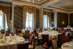 Tables in the Garden Room Restaurant at the Grand Hotel, Eastbourne