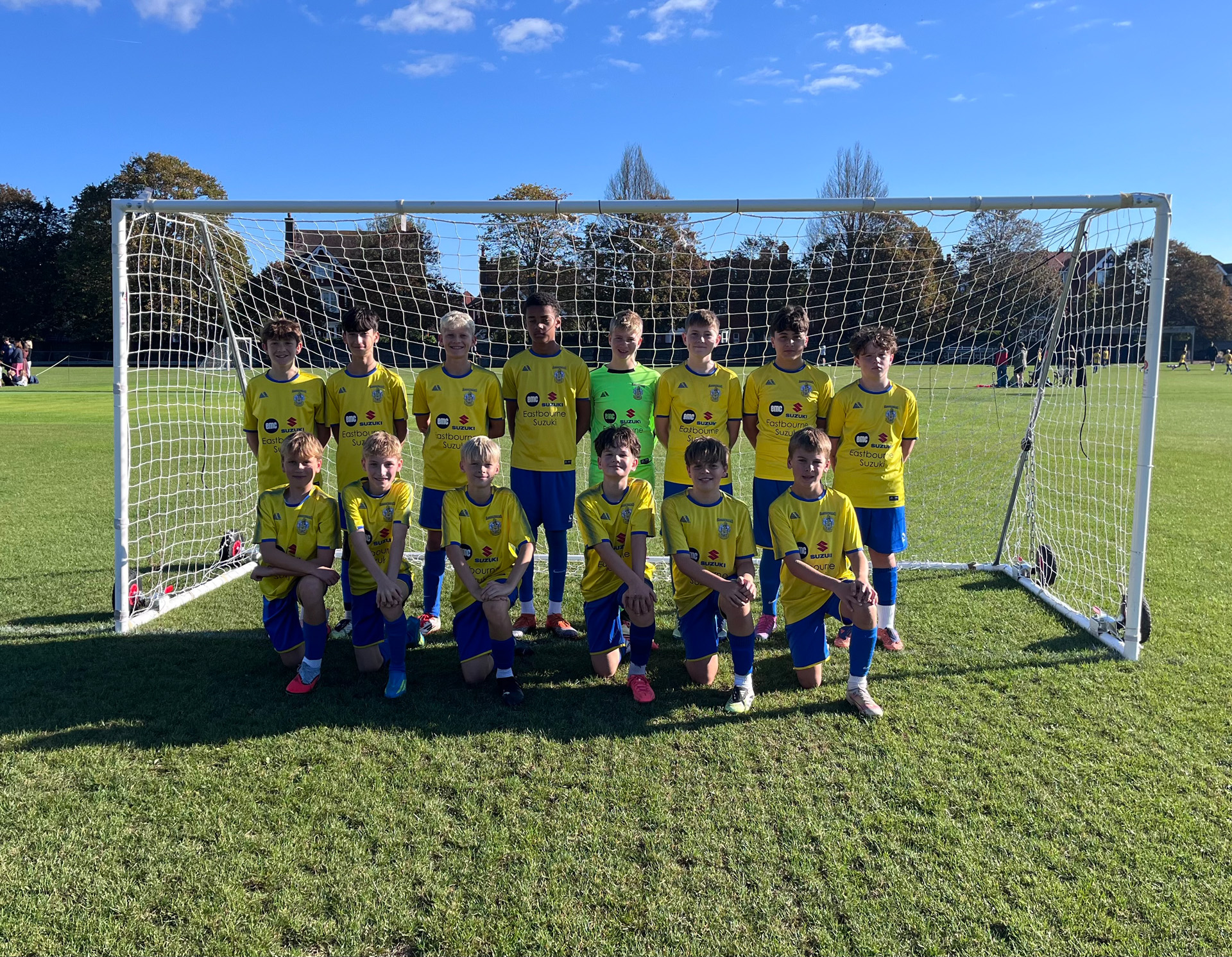 ETYFC U13 Blue team wearing their kit sponsored by EMC Eastbourne Suzuki for the 2026/27 season.